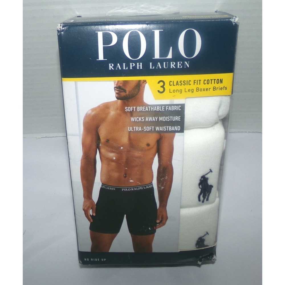 Polo Ralph Lauren Mens 3 Pack Classic Fit Cotton Long Leg Boxer Briefs White 2XL